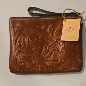 Patricia Nash Euro Embossed Floral Leather Wristlet Clutch  - Chestnut Brown